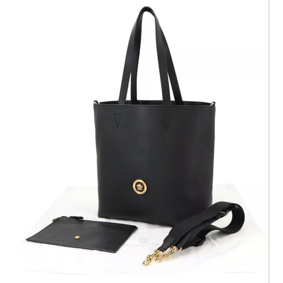 VERSACE Grained Calfskin La Medusa Convertible Tote Bag Black NWT - Picture 14 of 14